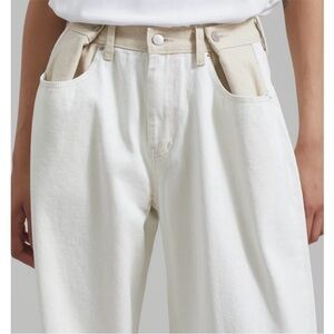 The Frankie Shop Hayla White tan contrast wide leg Jeans m/l